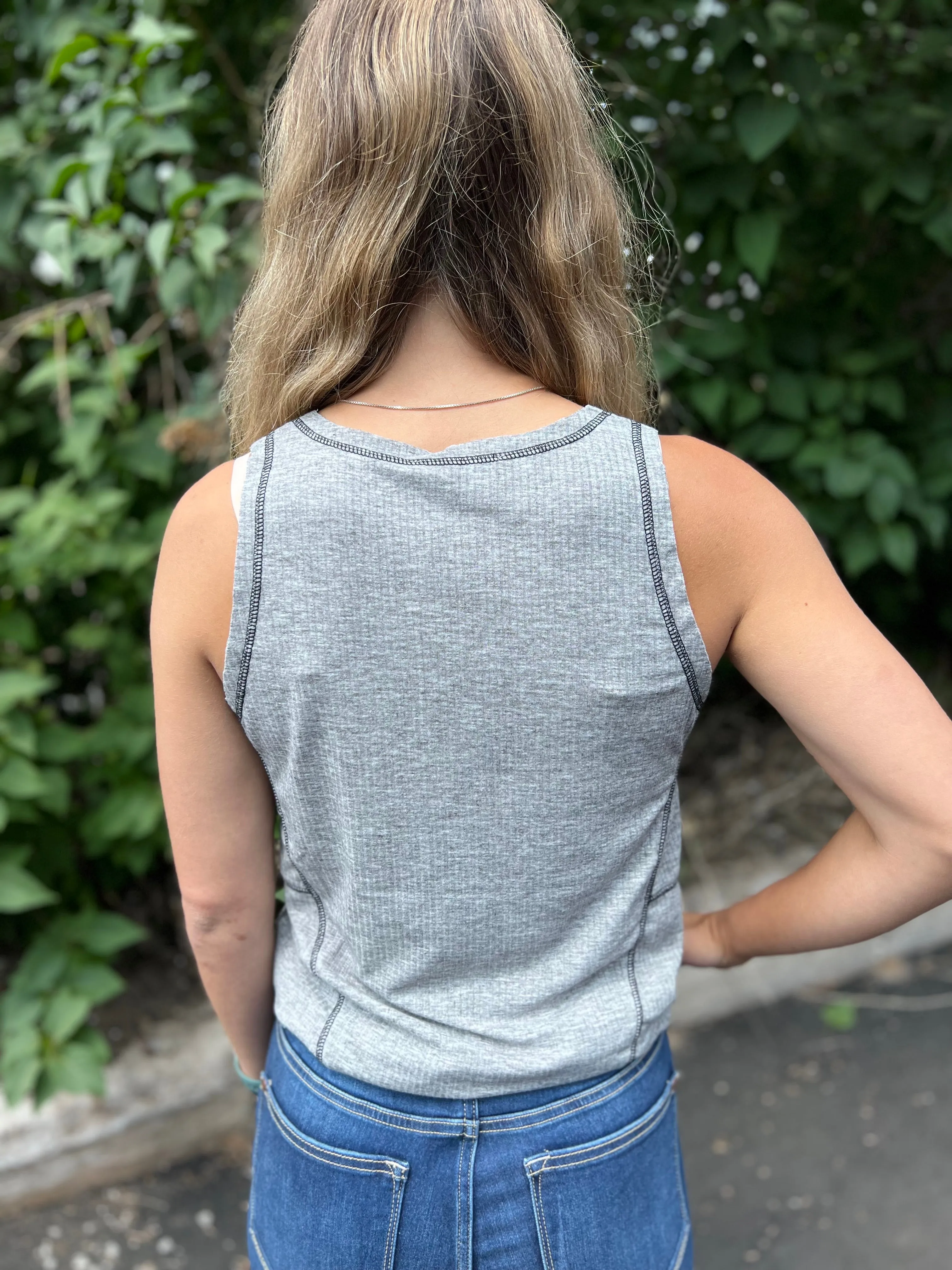 Reversed Stitch V-Neck Tank Top